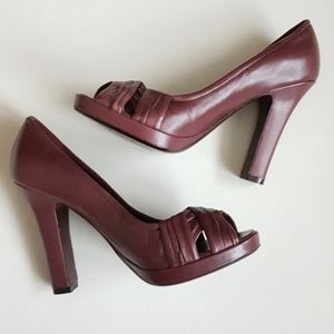 Cole Haan Tonya Peeptoe Leather  Pump Oxblood Plum